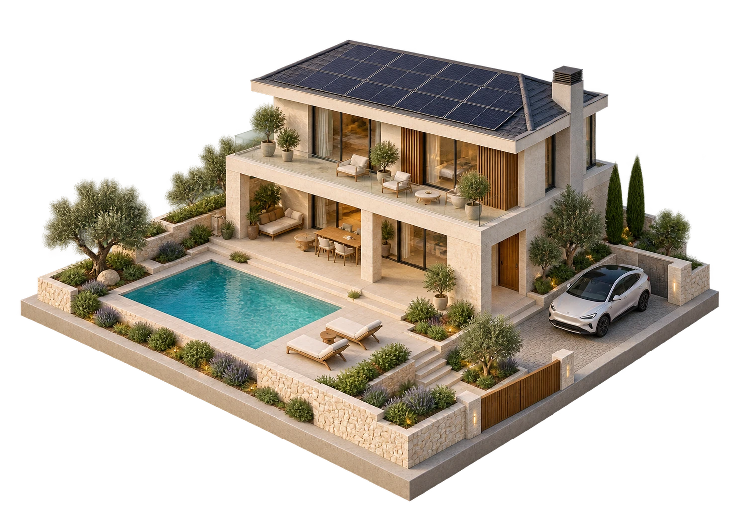 Güneş panelli, havuzlu Utopian villası